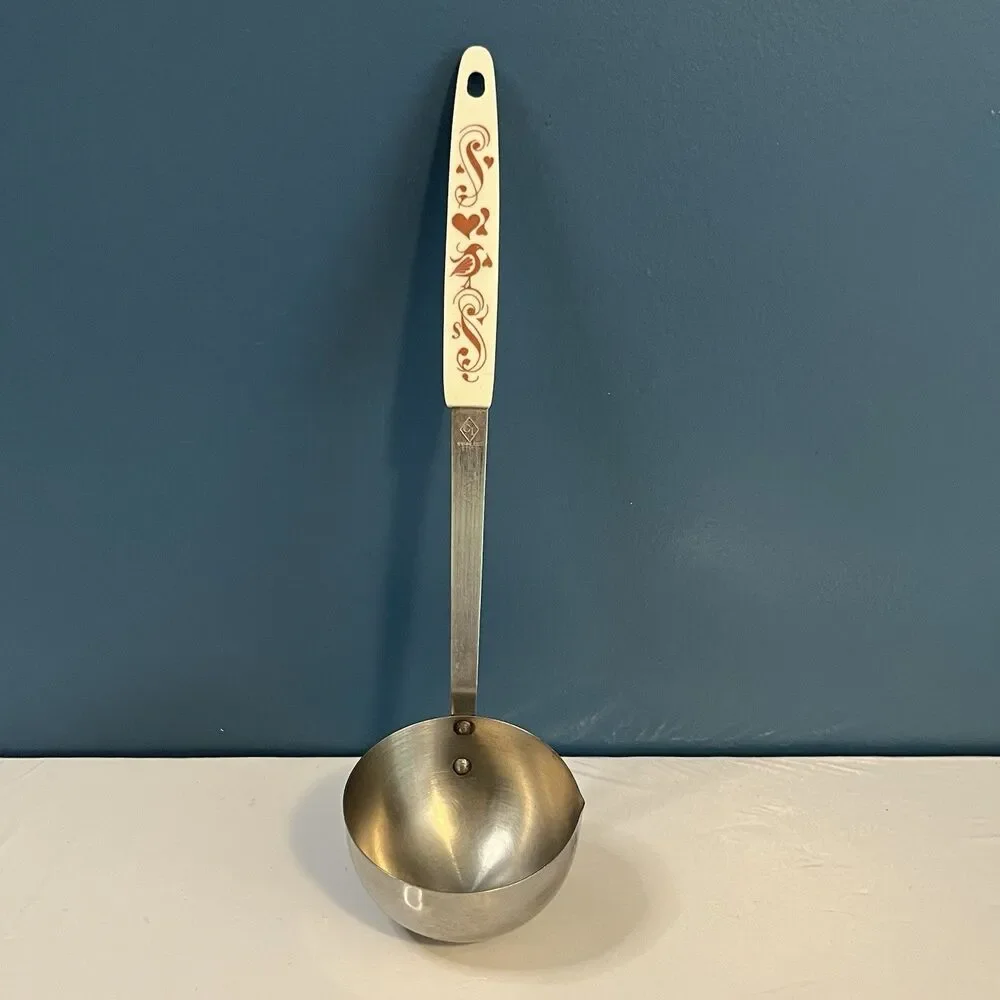 VTG Heart & Bird Kitchen Utensil Set Cottage Core Stainless Steel Ladle+Spatula